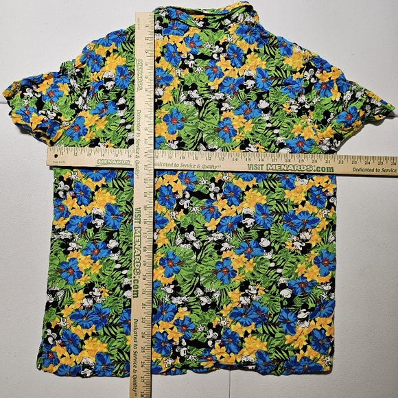 Disney Mickey Mouse Hawaiian Floral Button Down Shirt Mens Large All Over Print - Picture 7 of 8